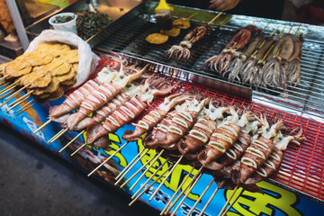 Fresh Prepared Squid at Night Market in Taiwan