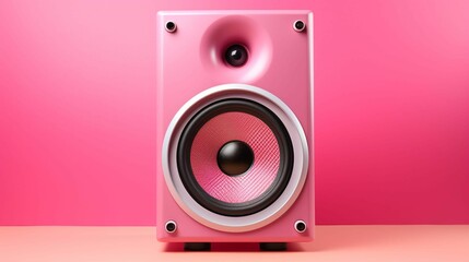 AI illustration of a pink speaker placed atop a wooden table