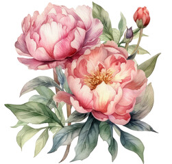 Bouquets with peonies, can be used as greeting card, invitation card for wedding, birthday and other holiday and summer background. Watercolor illustration