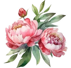 Bouquets with peonies, can be used as greeting card, invitation card for wedding, birthday and other holiday and summer background. Watercolor illustration