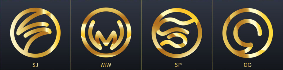 logo curvy monoline symbol set of 4 - obrazy, fototapety, plakaty