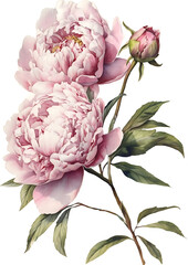 Peonies Watercolor Illustration Beautiful Isolated Flowers Floral Decoration Clip Art Isolated Background