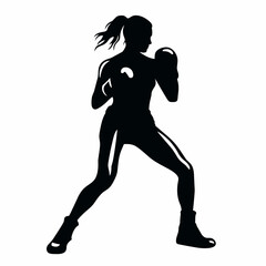 Boxer woman black icon on white background. Female Boxer silhouette