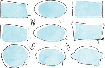 やさしい水色のシンプルな水彩風吹き出しセット