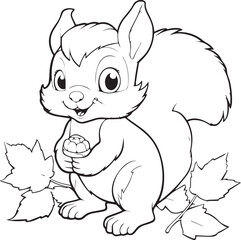 Squirrel with acorn coloring page design