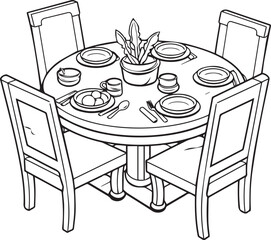 Table and chairs in a restaurant lineart coloring page design