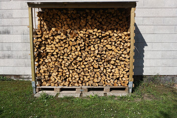 Stack of split wood for the winter                     