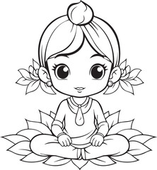 A Girl Sitting on Yoga Position on Flower Vector illustration