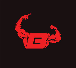 Fitness Gym logo with letter B, bicep flex logo, gym and fitness logo, design, emblem and icon