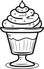 outline illustration of ice cream in the glass for coloring page