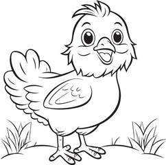 Cartoon chicken with a smile Line art coloring book page design