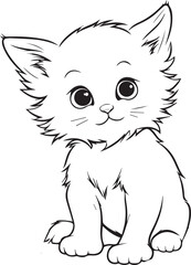 Innocent Cute Cat Line art coloring book page design