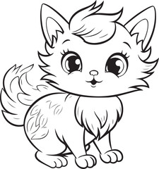 Cartoon Kawaii cat Line art coloring book page design