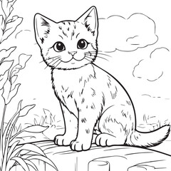 Cute Cat line art coloring page design