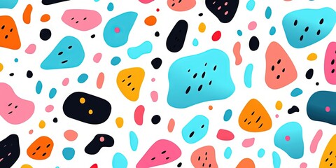 Children's cartoon abstract minimalist backdrop doodle drawing pattern with lines and geometric shapes. Fun, trendy colorful simple background, wallpaper texture design for kids. Generative AI, AI