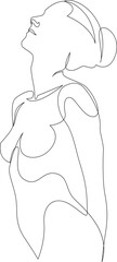 Side view of a young nude woman continuous one line drawing. Vector illustration.