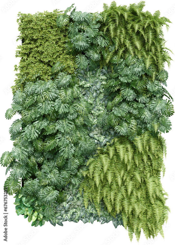 Poster realistic vertical garden. 3d rendering of isolated objects.
