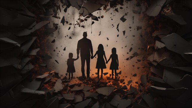 Family breaking apart from mother. Single parent.
