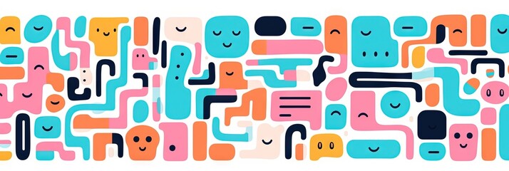 Children's cartoon abstract minimalist backdrop doodle drawing with lines and geometric shapes. Fun, trendy colorful simple background, wallpaper texture design for kids, vector. Generative AI, AI