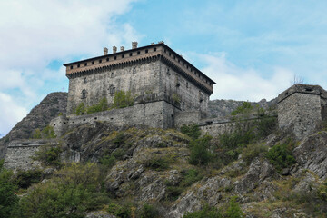 Fototapeta na wymiar View at the castle of Verres in Aosta velley, Italy