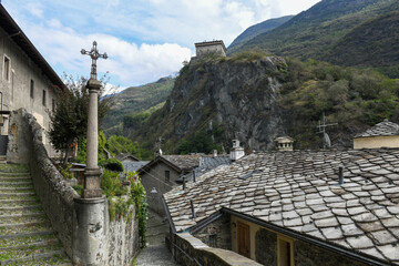 View at the village of Verres in Aosta velley, Italy