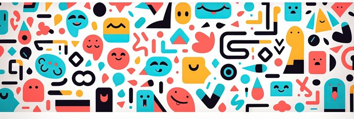 Children's cartoon abstract minimalist backdrop doodle drawing with lines and geometric shapes. Fun and trendy colorful simple background, wallpaper texture design for kids, vector. Generative AI, AI