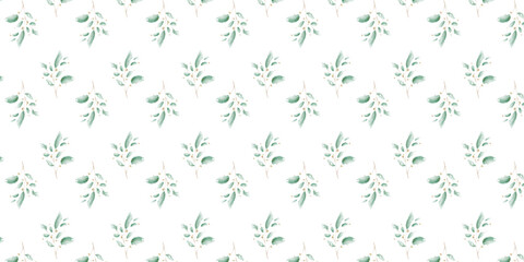 Seamess pattern. Watercolor twigs with leaves abstract nature background