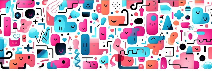 Obraz premium Children's cartoon abstract minimalist backdrop doodle drawing with lines and geometric shapes. Fun and trendy colorful simple background, wallpaper texture design for kids, vector. Generative AI, AI