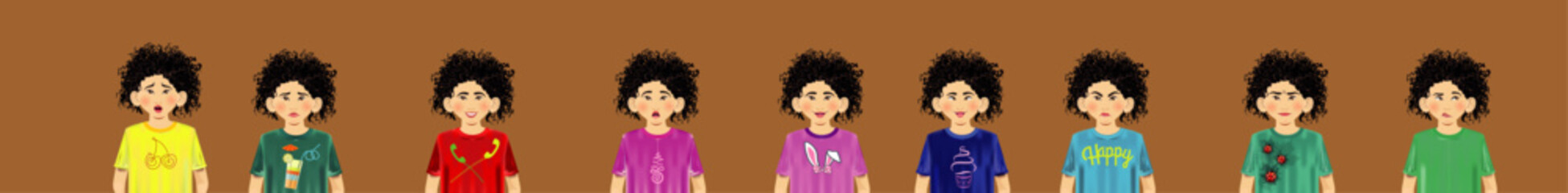 funny children mood with protruding ear and curly hair