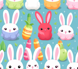 Fototapeta premium Warren Waltz An enchanting seamless pattern, adorned with an array of gracefully arranged bunny heads, offers a mesmerizing visual feast.