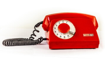 Purchased (consumer) vintage disk phone close-up on a white background