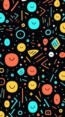 Obraz premium Children's cartoon abstract minimalist doodle drawing with lines and geometric shapes. Fun, cute and trendy colorful simple background, wallpaper texture design for kids, vector. Generative AI, AI