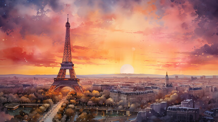 Paris Franse Watercolor Art Print | Franse Poster | Cityscape Wall Art | Art Decor - obrazy, fototapety, plakaty