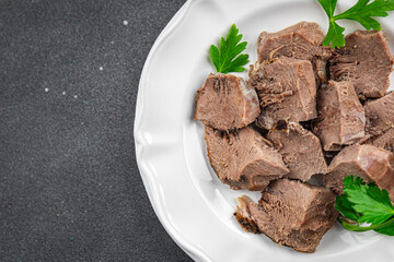 meat tongue cooked fresh healthy eating cooking appetizer meal food snack on the table copy space food background rustic top view