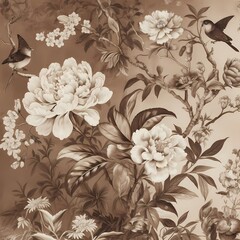 Chinoiserie magnolia flower with bird in super detailed ultra luxury painting style