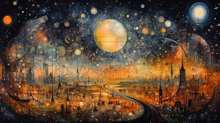 Fototapeta premium Artistic Uncharted Planet City 