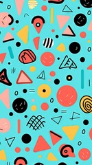 A fun, adorable children's cartoon abstract minimalist doodle drawing with lines and geometric shapes. Trendy colorful simple background, wallpaper texture design for kids, vector. Generative AI, AI