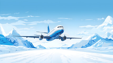 Fototapeta premium Airplane is taking off from the winter snow airport. Concept of New Year or Christmas holiday