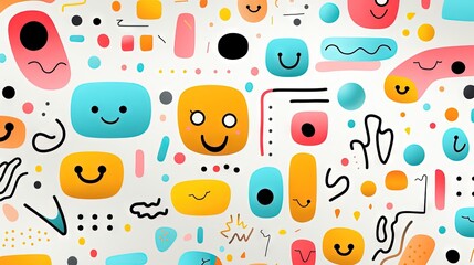 A Cute, fun children's cartoon abstract minimalist doodle drawing with lines and geometric shapes. Trendy colorful simple background, wallpaper texture design for kids, vector. Generative AI, AI