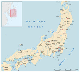 Vector map of the Japanese main island of Honshu