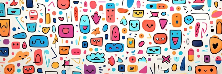 A Cute and fun children's cartoon abstract minimalist doodle drawing with lines and geometric shapes. Trendy colorful simple background, wallpaper texture design for kids, vector. Generative AI, AI