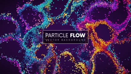 Fotobehang Colorful rainbow gradient dots randomly flowing and swirling in liquid stream. Chaotic motion of small colorful circles. Dynamic particles background for banner, flyer, poster. Vector Illustration © 3d_kot