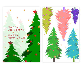 set of Christmas trees greeting card