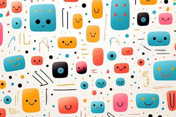 A Cute and fun children's cartoon abstract minimalist doodle drawing with lines and geometric shapes. Trendy colorful simple background, wallpaper texture design for kids, birthday. Generative AI, AI