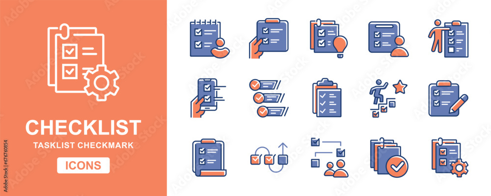 Leinwandbilder checklist to-do task progress checkmark icon set clipboard project mission tasklist priority vector illustration schedule approval document management symbol design for web and app