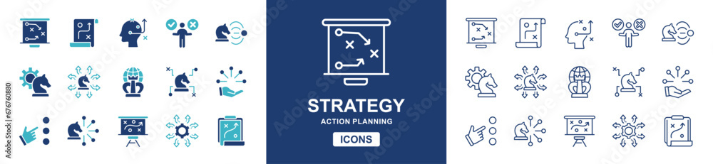 Aufkleber strategy action planning success icon set business management leadership marketing decision vector i
