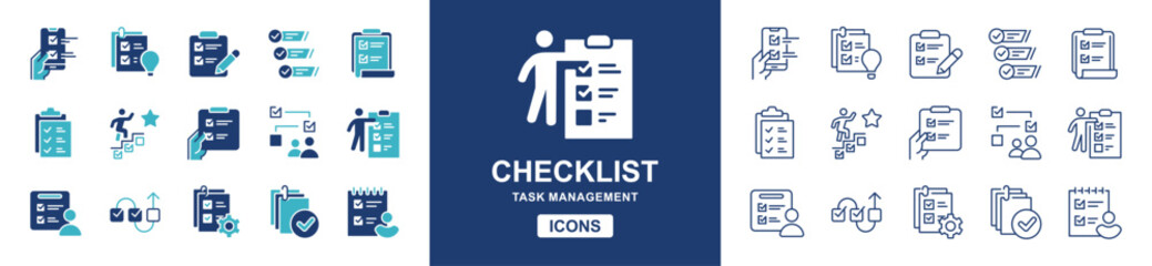 project to-do task checklist progress icon set clipboard checkmark business document tasklist priority management vector symbol illustration for web and app template design
