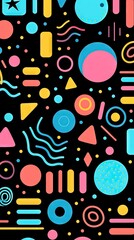 A Cute and fun children's cartoon abstract minimalist doodle with lines and geometric shapes. Trendy colorful simple background, wallpaper texture design for kids. Generative AI, AI