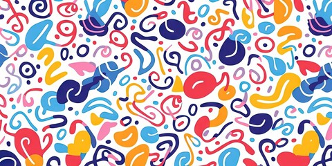 Fototapeta premium A Cute and fun children's abstract minimalist doodle with lines and geometric shapes. Trendy colorful simple background, wallpaper texture design for kids. Generative AI, AI