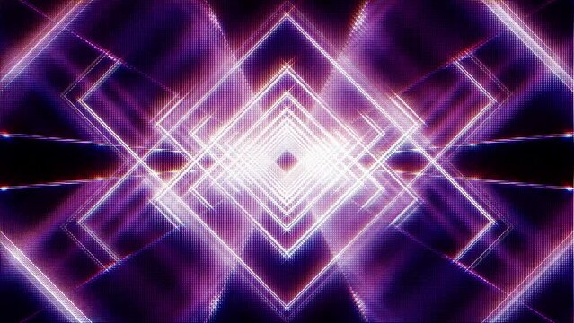 Endless flight through VJ loop mesh blue purple neon lights grid net cyber digital wire frame tunnel. 4K 3D Loop ready animation of travel digital tunnel. Wire-Frame futuristic vintage style backgroun